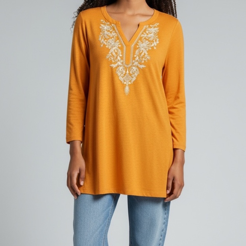 CHICO’S - SIZE 2 / LARGE - ORANGE V-NECKLINE 3/4 LENGTH‎ SLEEVES - B12